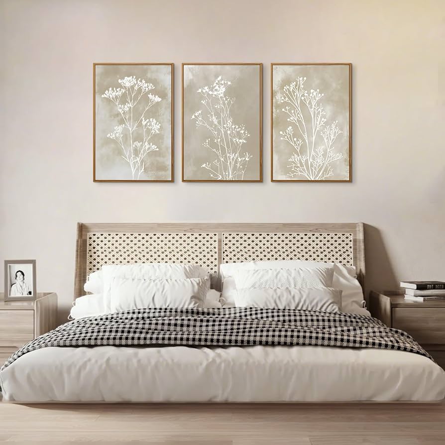 Amazon.com: QICIFA Neutral Floral Framed Canvas Wall Art Set